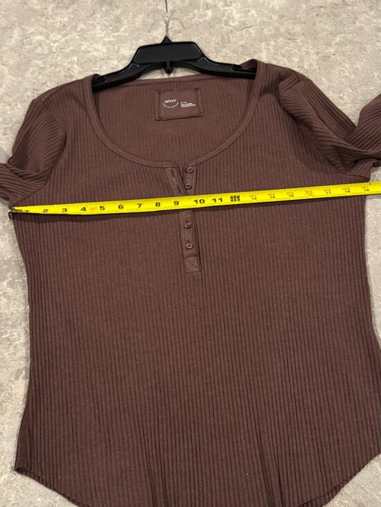 Aerie Women’s Ribbed Henley Layering T-Shirt Canyon Sun Brown Extra Large XL - Picture 14 of 16